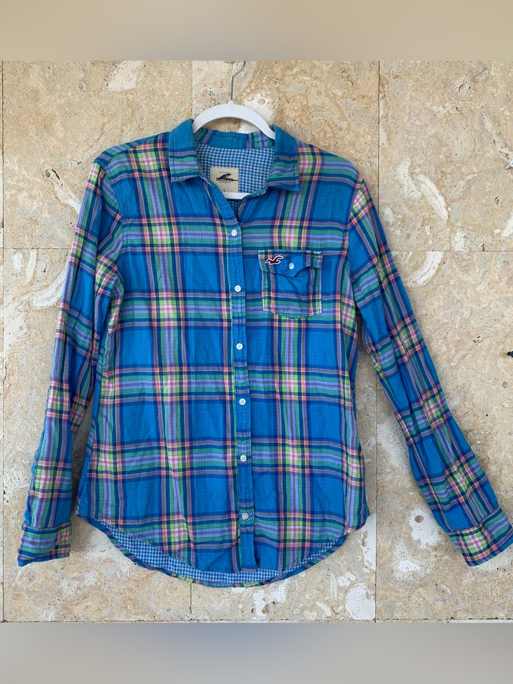 Hollister Bright Blue Multicolor Plaid Button-Down Shirt - Men's